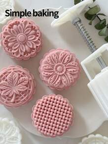 一套四件装食品糕点模具，玫瑰花图案，生日礼物烘焙套装，便当用品，手工DIY饼干模具，蛋糕，饼干，压印饼干切割模具，节日派对月饼豆沙饼厨房工具，糖霜饼干模具，甜点模具。月饼模具套装饼干造型器。 - 米色 - 查看 7