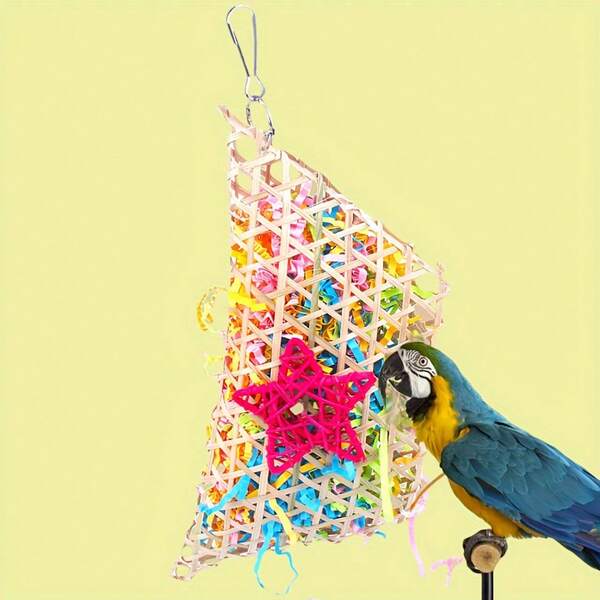 Parrot Toys - Assorted Rope, Woven Bamboo, Paper Shredding Chew Toys For Parrots (Random Color)