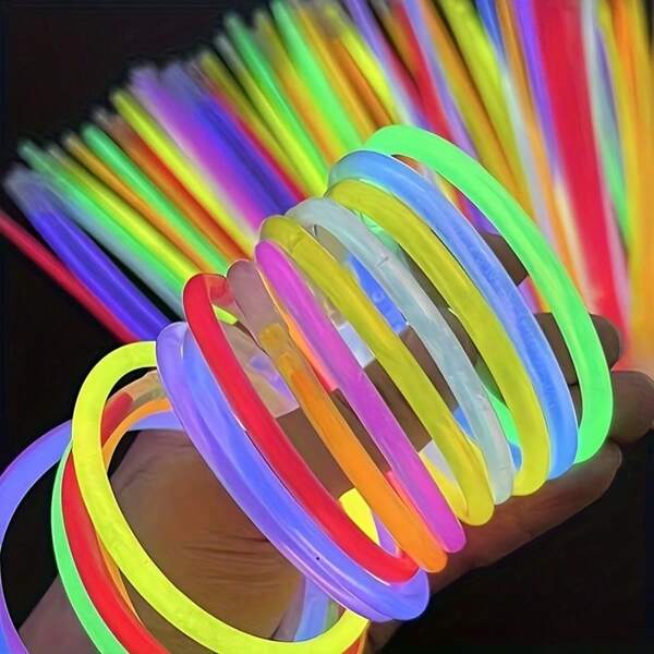 100 unidades de Varitas luminosas, colores ricos, paredes gruesas resistentes a la flexión, adecuadas para espectáculos, fiestas, actividades padres-hijos, conciertos, reuniones de cumpleaños, reuniones anuales, bailes y otras ocasiones, Navidad (colores aleatorios)