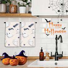 2/4 Piezas Paños de cocina con estampado de fantasma, adecuados para regalos de Halloween, decoraciones de Halloween, súper absorbentes de microfibra moderna para cocinar, hornear, lavar platos, limpiar, toallas de mano, paños de té, suaves y muy absorbentes, decoración de cocina, regalos para vecinos, madres, cumpleaños, inauguración de la casa para amigos, artículos esenciales de cocina, necesidades diarias - Multicolor - Ver 1