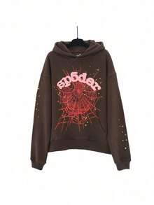 SP5DER Printed Loose Men's Hoodie - Cà phê nâu - Xem 2