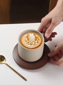 1pc Creative Minimalist Ceramic Coffee Cup & Saucer Set, With Wooden Ball Handle, Office & Casual Mug, Home Breakfast Cup, Latte Art Coffee Cup, Afternoon Tea Cup & Saucer, Practical Drinkware - Multicolor - View 12