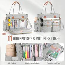 Laptop Bag For Women, Teacher Nurse Professional Work Briefcase With 11 External Pockets, Large Capacity Tote Bag For Office, College, Travel, Business, Daily Use - 灰色 - 查看 4