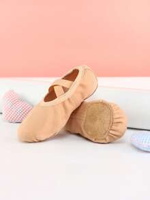 高弹力芭蕾舞鞋、女童帆布舞鞋、拖鞋、瑜伽鞋、室内练习鞋 - 杏色 - 查看 4