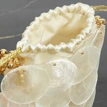 Women Fashion Shell Woven Handbag Chic Shell Beach Bag Beaded Chain Bag For Summer Travel Beach Party - 白色 - 查看 5