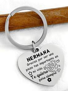 1pc Heart-Shaped Stainless Steel Keychain, Sibling Gift, Best Brother Metal Keychain, Gift For Men, Sibling Gift - Multicolor - View 6