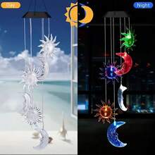 1PC,LED Solar Moon And Sun Wind Chime Lights, Moon And Star Hanging Decorations, Solar Color Changing Wind Chime Lights, Colorful Night Lights, Outdoor Lighting, Suitable For Garden Terrace Courtyard Decoration, Holiday Christmas Decoration Gifts