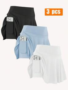 3 Pack Womens High Waist Yoga Shorts Set Athletic Gym Workout Biker Spandex Stretch Fitness Activewear Pants - 藍色 - 查看 1
