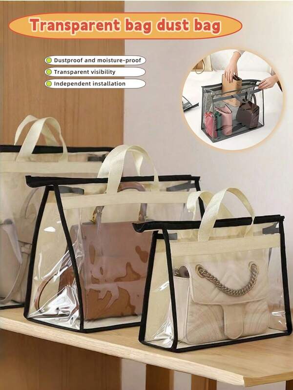 1 Stück Aufbewahrungstasche PVC Tragetasche, Mehrzweck Staubschutztasche, Kleiderschrank Hängetasche, faltbares Aufbewahrungsaccessoire, zum Aufbewahren von Handtaschen, Umhängetaschen, Schultertaschen, Rucksäcken, Computertaschen, Einzelverpackung, Staubschutztasche