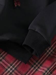 2pcs Girls' Casual Bow Decor Sweatshirt And Plaid Pants Set, Spring/Autumn - Black - View 6