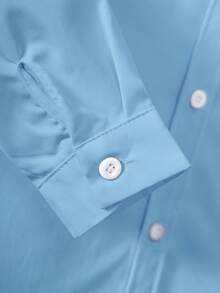 Tween Boy Classic Preppy Casual Party Pageboy Pocket Applique White Formal Long Sleeve Shirt - Baby Blue - View 6