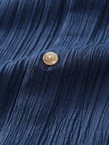 Conjunto informal de dos piezas para hombre (camisa de manga corta lisa + pantalón corto con cordón) - Azul - Ver 6