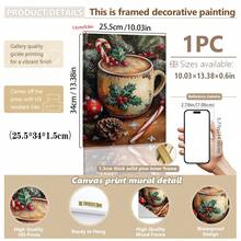 1 buc., Pictură suspendată pe pânză, Artă murală înrămată, Pictură vintage cu cană de cafea de Crăciun, Imprimeu pe pânză de Crăciun, Poster cald de sărbători, Decor de perete de Crăciun, Decor confortabil de iarnă, Decor festiv de Crăciun pentru casă, Decorațiuni de Crăciun, Postere de Crăciun, Decor de casă de Crăciun, Decorațiuni de Crăciun de iarnă, Decor cameră, Decor cămin, Decor baie, Decor dormitor, Decor bucătărie, Decor birou, Decor hol, Cadouri decorațiuni de Crăciun, Decor cafenea