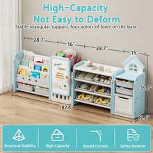 Foldable Kids Toy Storage Organizer With 10 Removable Bins And 3-Tier Bookshelf, 3 In 1 And 4 In 1 Multifunctional Large Toy Organizer With Drawing Board For Kids Bedroom Playroom Living Room - 4 in 1 Off-Light Blue - 查看 2