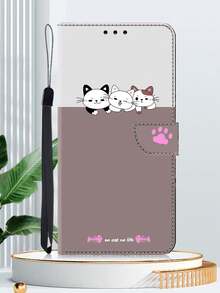 GLANDOTU 兼容三星Galaxy及其他品牌和型号手机。3D创意三猫双折PU皮翻盖手机壳，带卡槽、防盗卡槽、钱包功能和挂绳，国际版，非国内版。 - 彩色 - 查看 6