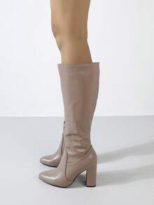 Timesize Stivali alti sopra il ginocchio con tacco chunky rosa, stivali in denim, stivali con platform, scarpe da donna, scarpe da sposa, stivali invernali