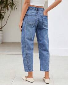 LookbookStore High Waisted Wide Leg Baggy Barrel Jeans Denim Jean Pantshalloween - Midnight Blue - View 8