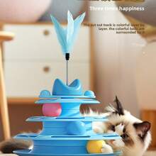 1pc Cat Toy Teaser Wand Cat Turntable Self-Entertainment Ball 3-Layer Track Plate For Kitten & Pet, Some Accessories (Feathers, Small Balls) Are Random In Color And Style
