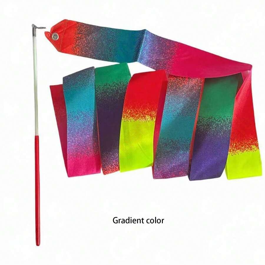 Rhythmic Gymnastics Ribbons, Dance Streamers, Shiny Dance Satin Ribbons With Rotating Baton - Multicolor - View 1
