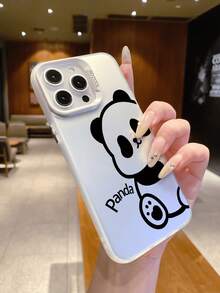 Compatible With IPhone 16, 15, 14, 13, 12, 11 Pro Max//Redmi/OPPO/Infinix Series, 1pc Fashionable Panda Pattern Shockproof, Anti-Fingerprint, Anti-Drop Metallic Button 3-In-1 IMD Phone Case, Silver Color - Silver - View 3