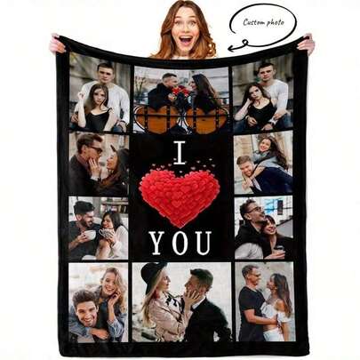 1Pc Custom Blanket With Photo Personalized Blankets And Throws Picture Blanket For Christmas Valentine's Day Birthday Gifts Customized Gifts For Mom Dad Couple Girlfriend Boyfriend Wife Husband, ,Breathable,Lightweight,Washable,Funny,Cute,Love,Soft,Comfortable,Elegant,Simple,Custom,Personalized,Unique,Ideal Gifts For Him,Ideal Gifts For Her,Him,Her,Boyfriend,Girlfriend,Dad,Mom,Family,Friends,For Anniversaries,For Mother's Day,For Birthdays,For Valentine's Day,For Graduation,For Father's Day,For Weddings,For Housewarming,Sofa,Bed,Car,Tea Room,Bedroom,Bathroom,Living Room,Dining Room