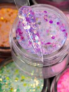 12色亚克力粉套装，12盒/套，10毫升/盒，美人鱼六边形粗闪亚克力粉，适用于美甲延长、雕刻、浸粉，三合一专业亚克力聚合物美甲粉，含闪粉，无需美甲灯 - 彩色 - 查看 4