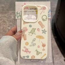 1pc TPU Material Cute Summer Beach Vacation Element Pattern Phone Case Compatible With Iphone/Compatible With Samsung Redmi - White - View 1