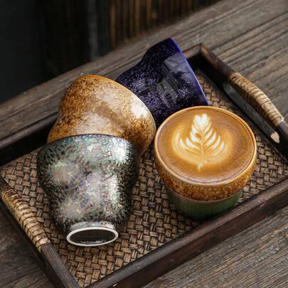 Xícara de cerâmica chinesa com esmalte cristalino, xícara de cerâmica estilo cabaça Kung Fu com troca de forno, xícara multicolorida para chá - perfeita para escritório, casa, sala de estar e amantes de chá