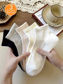 1/3/5/10 Pairs Of Women's Random Dot Yarn Solid Color Simple Short Socks, Soft, Comfortable, Breathable, Fashionable And Versatile, Suitable For Daily Wear, Home, Office, Leisure, Sports, Etc., Suitable For All Seasons - Multicolor - View 12