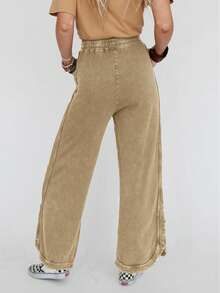 Women's Wide Leg Sweatpants,High Waist Casual Pants With Drawstring Pocket,Baggy Lounge Trousers For Comfort Wear - 卡其色 - 查看 2