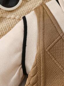 2件套男婴翻领印花3D蝴蝶结小熊刺绣连体衣+裤子套装