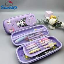 1 Stück Sanrio Großraum-Reißverschluss-Federmäppchen, Hello Kitty & Cinnamoroll Design, lila mit schwarzen Hasenohren, Cartoon-Thema Schüler-Organizer, Geschenk für den Schulanfang [Hinweis: Stifte und andere Utensilien sind nicht enthalten, nur das Federmäppchen]