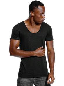 Deep V Neck T Shirt For Men Low Cut Scoop Tee Invisible Tshirt Vee Top - 黑色 - 查看 5