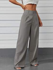 Women's Casual High Waist Wide Leg Pants With Pockets - 灰色 - 查看 1