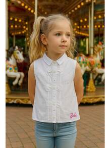 Barbie Blusa Sin Manga con Aplicación de Pedrería - Blanco - Ver 4