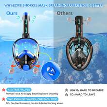 Masque de plongée intégral noir/bleu*L/XL pour adultes/adolescents, équipement de plongée avec tuba et support de caméra amovible, vue panoramique à 180°, antibuée et anti-fuite, ensemble de plongée pour hommes et femmes - Masque de plongée intégral *Noir/Bleu*L/XL - Voir 6