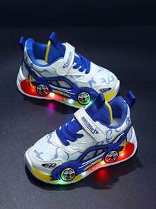 1双可爱卡通汽车图案儿童休闲鞋，儿童户外跑步运动鞋 - 藍色 - 查看 3