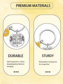 1pc/8pcs/16pcs/24pcs Inspirational Sunflower You're Awesome Key Chain Gift Set,Inspirational Sunflower Keychain Gifts,With Stainless Steel Key Chain,Green Leaf Thank You Card, White Organza Gift Bag - Multicolor - View 9