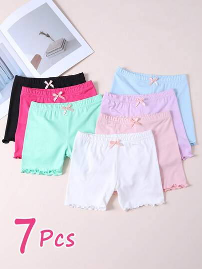 Set de 7 piezas/paquete Leggings con volantes lindos para niñas, shorts anti-exposición, versátiles para uso diario