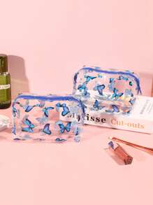 1pc Transparent PVC Pencil Case, Large Capacity Multi-Purpose Bag, Colorful Floral Design, Portable Zipper Storage Pouch For Makeup, Stationery & Accessories,Pencil Pouch,School Bag