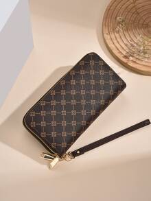 New Design Women Printed Wallet Fashion Long Style Coin Purse Clutch Handbag With Double Layer Zipper Phone Case For Women Wallet Purse Wallet Long Wallet Wristlet Wallet - Coffee Brown - View 5