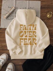 1pc Tween Boy Casual Graphic Print Pullover Sweatshirt, Thermal Lined, Long Sleeve, Autumn/Winter - Inspirational Sweatshirt Designed For Future Leaders Changing The World - Apricot - View 2