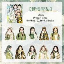 20 Stücke Ölgemälde-Stil süße Mädchen Themen Aufkleber, Handy Aufkleber, Artikel Dekorations Aufkleber, Notizbuch Material Aufkleber Premium wasserfeste Vinyl Aufkleber für Scrapbooking, Tagebücher und Laptops - langanhaltend & dekorative Sammelalbum Zubehör für Erwachsene Aufkleber Bücherregal transparentes Aufkleber Buch Siegelbuch Aufkleber Buch