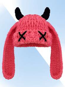 1pc Handmade Crochet Funny Devil Beanie Hat, Unique Street Style Warm Knit Cap For Women & Men, Couples Winter Women
