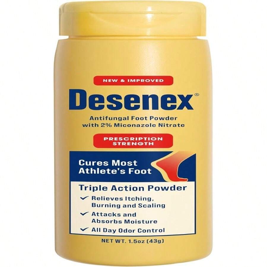 Desenex Anti-Fungal Foot Powder, Cures Most Athlete's Foot, 2% Miconazole Nitrate, Helps Relieve Itching, Burning And Scaling, Attacks And Absorbs Moisture, 3oz Bottle