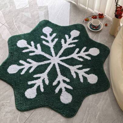 1件绿色雪花圣诞浴室地垫，柔软仿羊毛材质，印花地毯，圣诞室内家居装饰，圣诞礼物，圣诞家居装饰，防滑地毯，浴室小地毯 - 防滑，可机洗，人造羊毛浴室小地毯，适用于浴室或卧室装饰，圣诞浴室装饰及配件，适用于家居入口装饰、圣诞派对、卧室