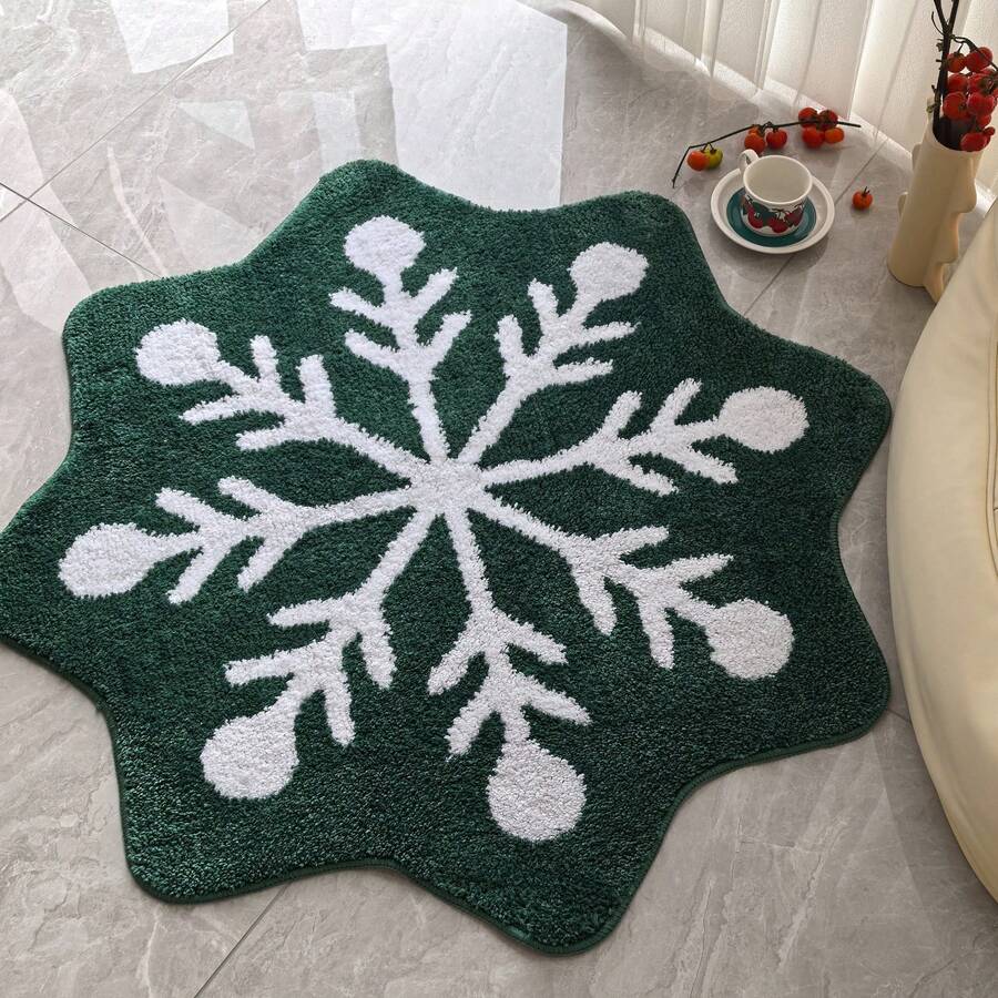 1pc Green Snowflake Christmas Bathroom Mat Kitchen Mat Door Mat, Soft Fluffy Faux Cashmere Material, Printed Carpet, Christmas Indoor Home Decor, Christmas Gifts, Christmas Home Decorations, Non-Slip Carpet Door Mat, Bathroom Small Rug - Non-Slip, Machine Washable, Faux Cashmere Bathroom Small Rug, Perfect For Bathroom Or Bedroom Decor, Bathroom Christmas Decor And Accessories, Suitable For Home Entrance Decor, Christmas Party
