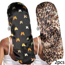 2pcs Satin Butterfly Print Long Sleep Cap, Luxury Satin Silk Sleep Cap With Adjustable Drawstring, Comfortable Fit, Christmas Gift Hair Sleep Cap - Multicolor - View 8