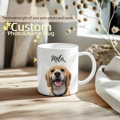 1pc Personalized Custom Photo Mug, Custom Face Mug, Personalized Photo Coffee Cup, Custom Baby And Pet Face Mug, Personalized Anniversary Photo Mug, Housewarming Gift, Valentine's Day Gift, Anniversary Gift, Graduation Gift, Birthday, Children's Day, Father's Day, Graduation, Wedding, Housewarming, Ideal For Dining Room, Living Room, Bedroom, Office, Tea Room, Home, School