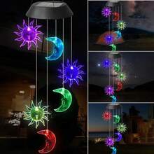 1PC,LED Solar Moon And Sun Wind Chime Lights, Moon And Star Hanging Decorations, Solar Color Changing Wind Chime Lights, Colorful Night Lights, Outdoor Lighting, Suitable For Garden Terrace Courtyard Decoration, Holiday Christmas Decoration Gifts